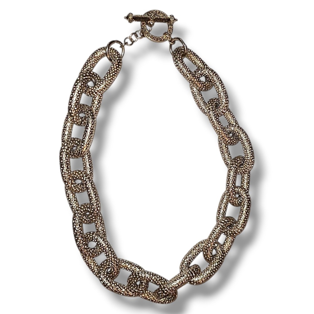 Vintage Gold Tone Chunky Chain Necklace‎ 18" Textured Links Statement Toggle